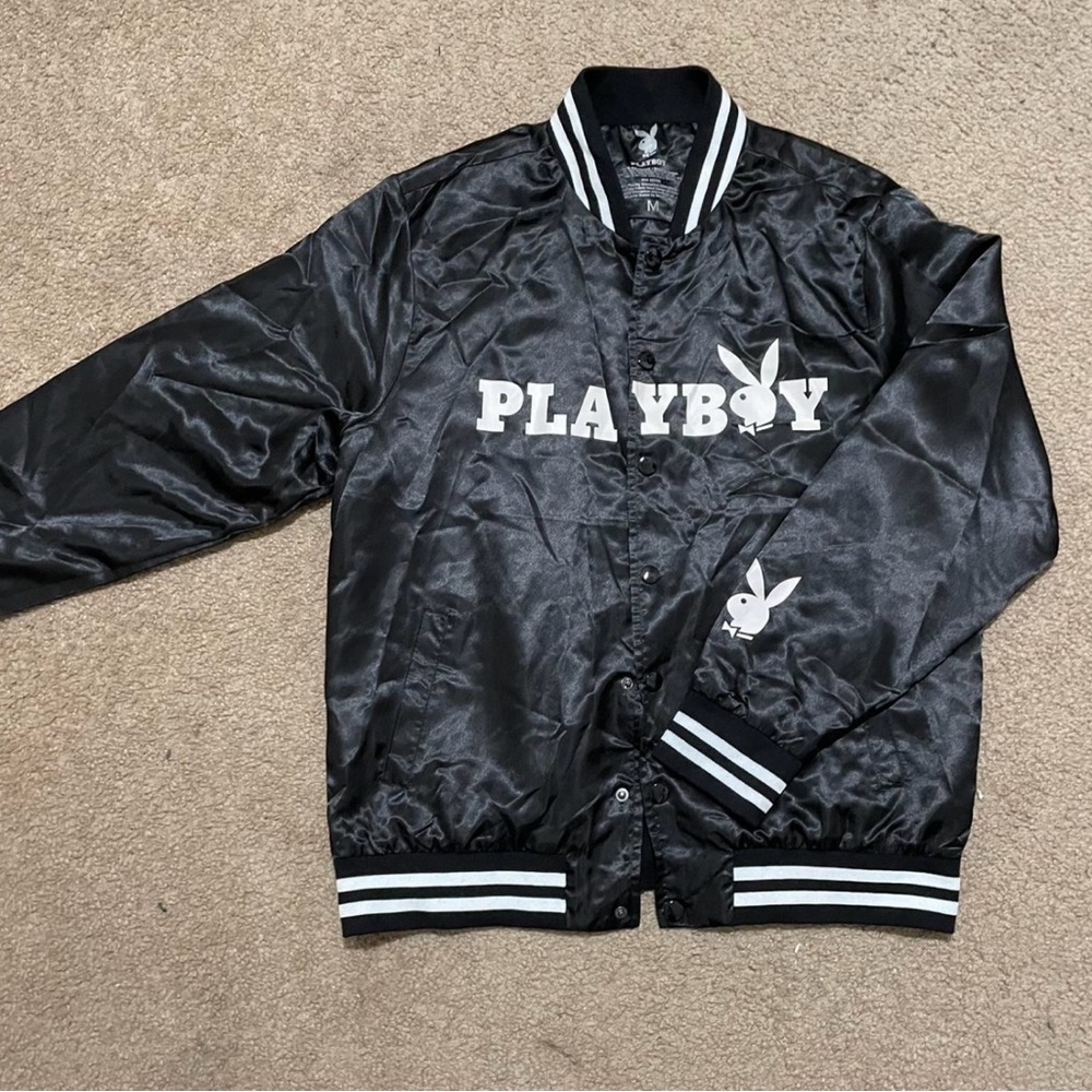 Playboy Black Satin Bomber Jacket